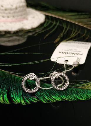 Серьги пусеты пандора серебро 925 проба ale цирконий пломба бирка круг камней 290585cz минимализм сережки камешки