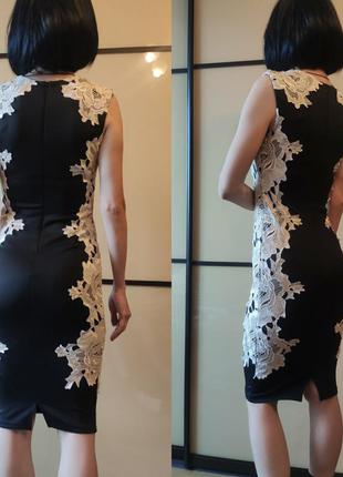 Ошатне чорне плаття міді вишивка, мереживо по фігурі квітковий принт10 фото