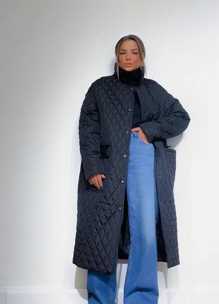 Стёганное удлинённое пальто, 4 цвета, тёплое пальто, узор ромб, оверсайз пальто, прямое пальто