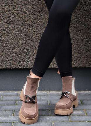 Жіночі коричневі черевики челсі ,доступні в зимі і демі,розміри 32-41