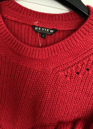 Review красный пуловер свитерок свитер  с рюшами s- m размер4 фото