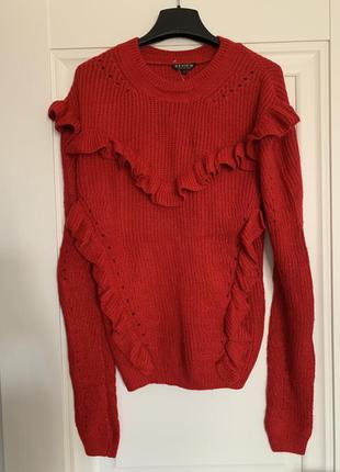 Review красный пуловер свитерок свитер  с рюшами s- m размер3 фото