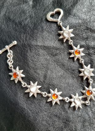 Старовинний дизайнерський браслет символ 8-кутна зірка срібло натуральне каміння1 фото
