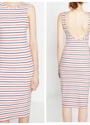 Меди платье zara trf m в полоску, полосатое, белое, красная и синяя полоска, осеннее2 фото