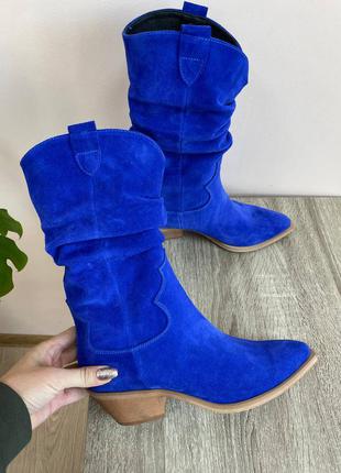 Красивенные дизайнерские казаки электрик замш натуральный