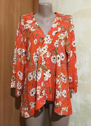 Яркий кардиган из вискозы с принтом ,цветущая вишня!