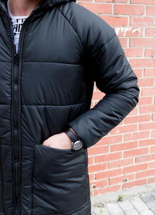 Крутой зимний двухсторонний черный-камуфляж удлиненный пуховик5 фото
