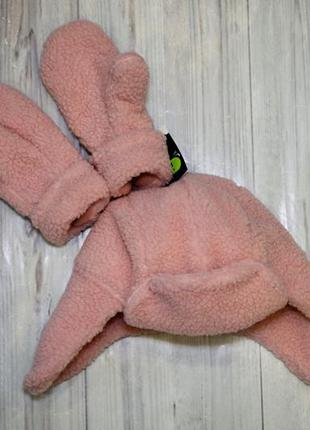 Шапка вушанка з рукавицями рожева george