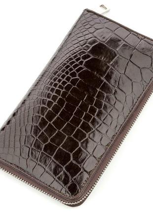 Чоловічий клатч crocodile leather 18527 з натуральної шкіри крокодила коричневий