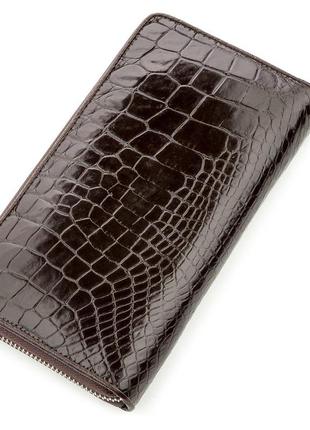 Чоловічий клатч crocodile leather 18527 з натуральної шкіри крокодила коричневий2 фото