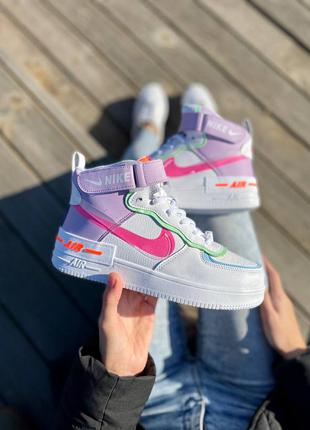 Nike air force shadow high fur white purple жіночі утеплені зимові кросівки найк форс білі рожеві жіночі зимні утеплені стильні білі кросівки10 фото