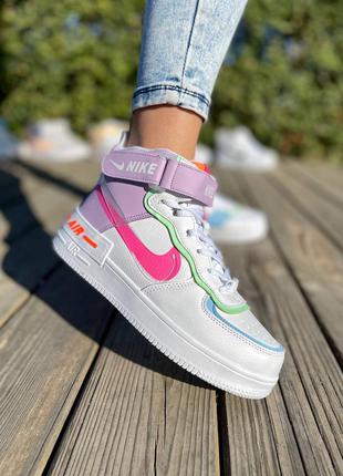 Nike air force shadow high fur white purple жіночі утеплені зимові кросівки найк форс білі рожеві жіночі зимні утеплені стильні білі кросівки4 фото