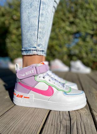 Nike air force shadow high fur white purple жіночі утеплені зимові кросівки найк форс білі рожеві жіночі зимні утеплені стильні білі кросівки3 фото