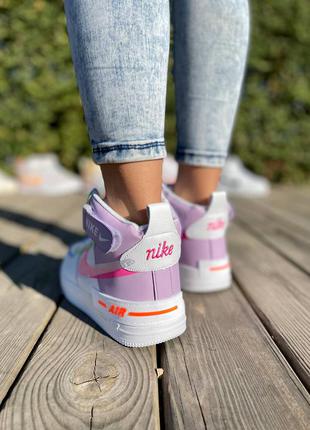 Nike air force shadow high fur white purple жіночі утеплені зимові кросівки найк форс білі рожеві жіночі зимні утеплені стильні білі кросівки6 фото