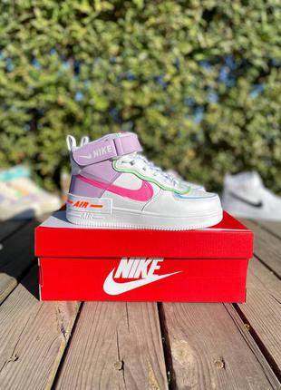 Nike air force shadow high fur white purple жіночі утеплені зимові кросівки найк форс білі рожеві жіночі зимні утеплені стильні білі кросівки8 фото