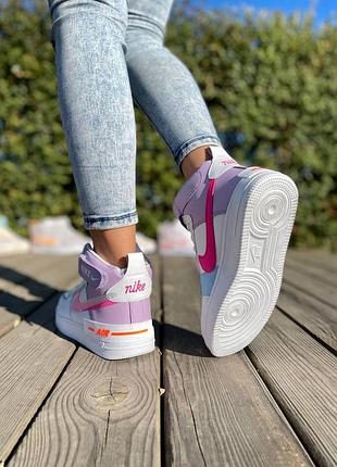 Nike air force shadow high fur white purple жіночі утеплені зимові кросівки найк форс білі рожеві жіночі зимні утеплені стильні білі кросівки5 фото