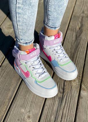 Nike air force shadow high fur white purple жіночі утеплені зимові кросівки найк форс білі рожеві жіночі зимні утеплені стильні білі кросівки2 фото