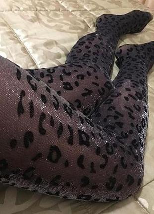 Прочные💖 блестящие колготки с велюровым леопардом!!!🐆🐆🐆3 фото