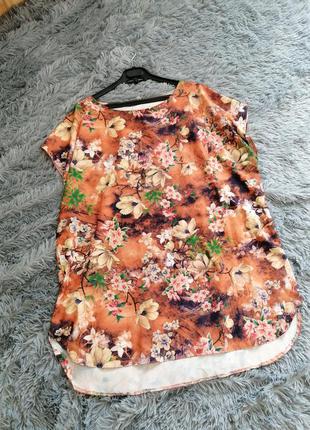 Блуза футболка туника и лёгкой струящейся ткани супер софт принт 3 д цветы