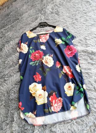 Блуза футболка туніка і легкої струмує тканини супер софт принт 3 д квіти1 фото