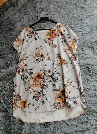 Блуза футболка туника и лёгкой струящейся ткани супер софт принт 3 д цветы1 фото