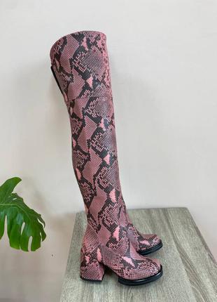 Дизайнерские макси ботфорты кожа розовый питон натуральная осень зима3 фото