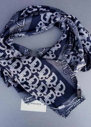 Хустка, шарф жіночий в стилi christian dior шовковий синій