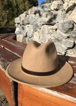 Шляпа федора  furtalk беж кэмел шерстяная с ремешком9 фото