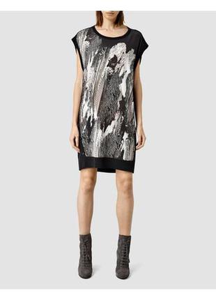 Оригінальне плаття з пір'ям allsaints alna zebu dress