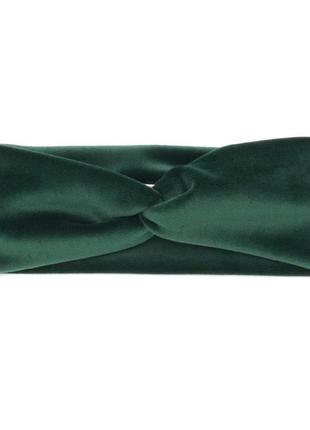 Повязка-чалма на голову из велюровой ткани темно-зеленая
