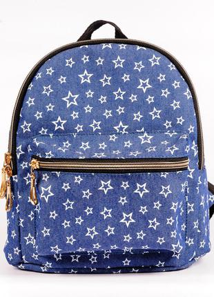 Детский джинсовый рюкзак синий для садика с принтом звезды голубой 5 л (mbk0019)1 фото