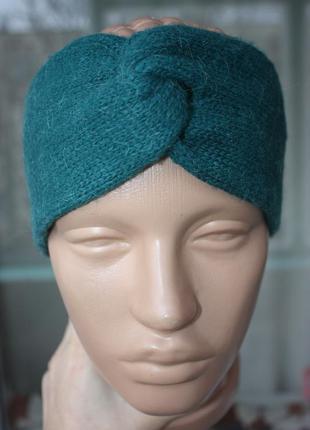 Стильная тёплая бирюзовая повязка на голову тюрбан чалма1 фото