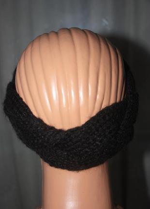 Модная повязка на голову косичка чёрная4 фото