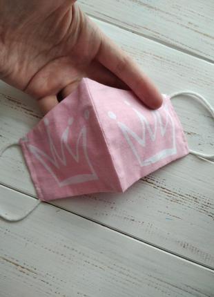 Маска детская розовая защитная двухслойная из натурального хлопка