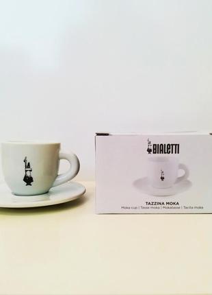 Чашка з блюдцем bialetti collezione istituzionale branding collection tazzina moka 80ml con piattino1 фото