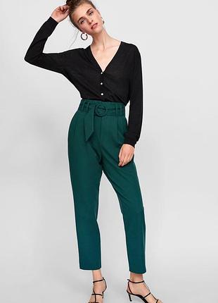 Zara trf-collection брюки штаны зеленые с поясом xs штани зелені