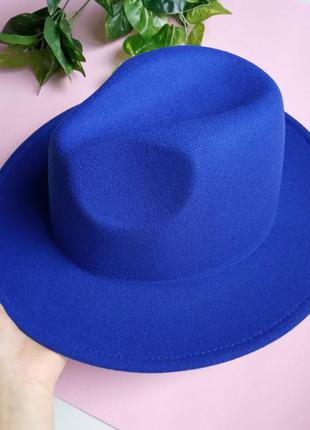 Шляпа федора синий электрик2 фото