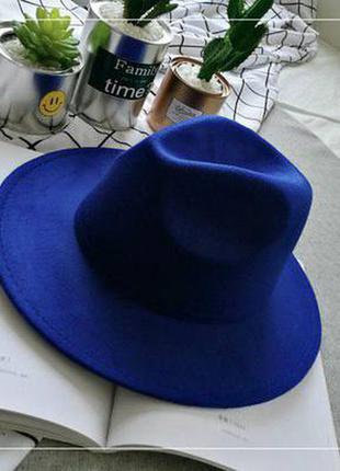 Шляпа федора синий электрик1 фото