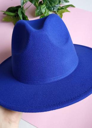 Шляпа федора синий электрик3 фото