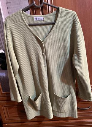Оливкового цвета кардиган на пуговках удлинённый свитер качество бомба m l xl2 фото