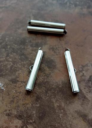 Концевик для браслетов,  украшений станочного плетения, цвет серебро 40 мм - 1 пара