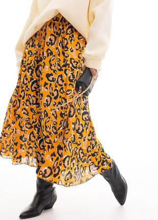Свободная юбка-миди желтая с абстрактным принтом2 фото