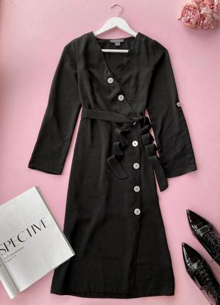 Сукня міді з пояском з довгими рукавами primark xs s, чорне плаття-міді з довгими рукавами