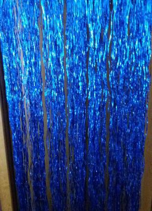 Дождик на елку новогодний волнистый 150 см на 22 см синий