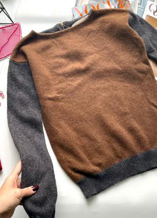 👚классный коричневый свитер zara/коричневый шерстяной свитер серые рукава/пуловер из шерсти👚7 фото
