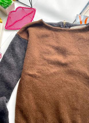 👚классный коричневый свитер zara/коричневый шерстяной свитер серые рукава/пуловер из шерсти👚8 фото