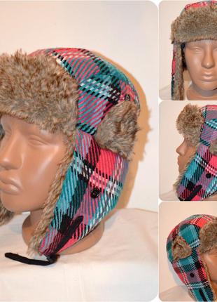 Модная стильная теплая зимняя шапка ушанка размер one size