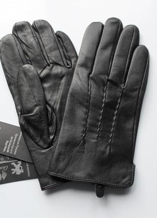 Мужские кожаные перчатки шерстяная вязка черные2 фото