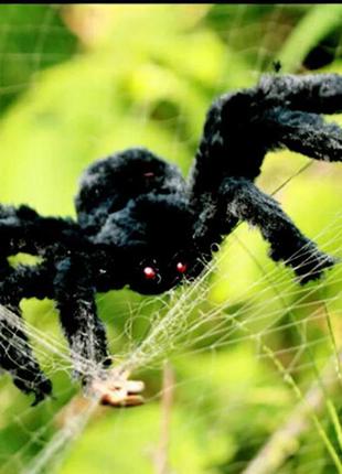 Паук на хэллоуин черный - размер приблизительно 75см, текстиль, пластик