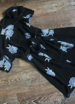 Шифонова готичну сукні з об'ємними рукавами-ліхтариками квітковий принт оксамит3 фото